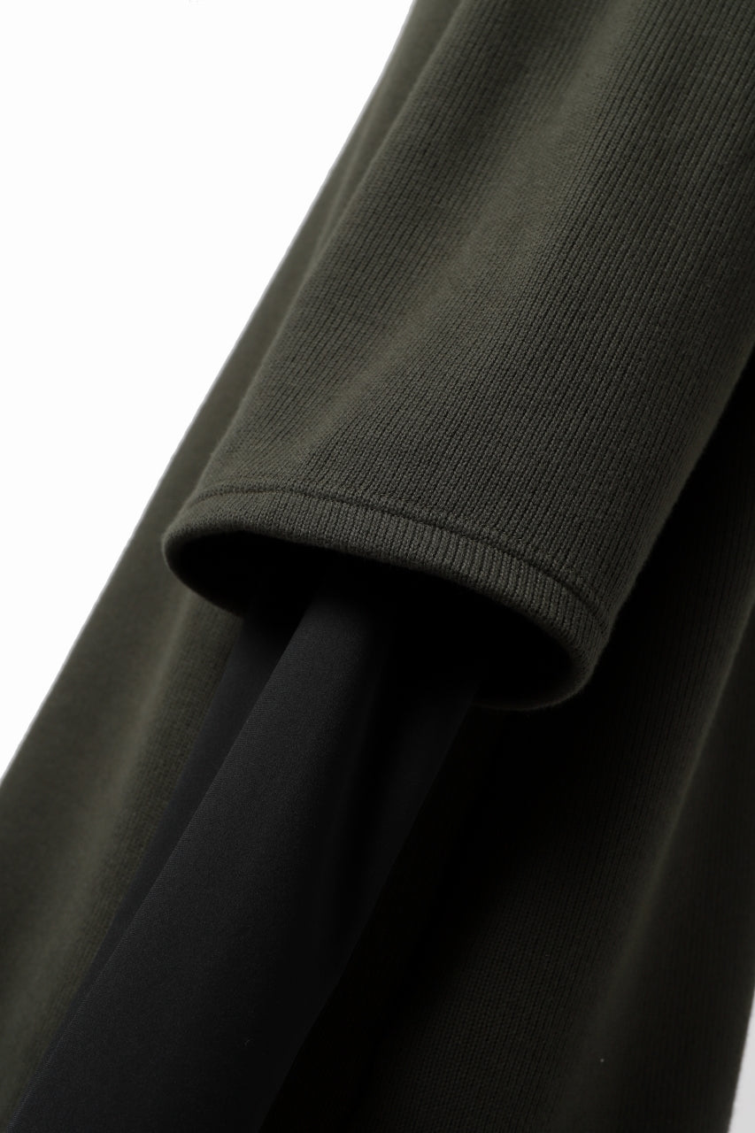 A.F ARTEFACT LAYERED LONG TOPS / COTTON KNIT+HEAT PERFORMER (KHAKI x BLACK)