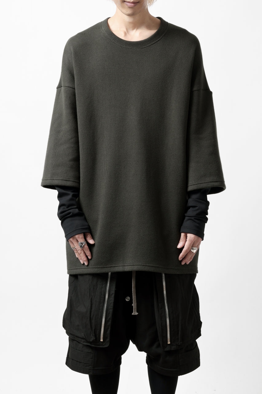 A.F ARTEFACT LAYERED LONG TOPS / COTTON KNIT+HEAT PERFORMER (KHAKI x BLACK)