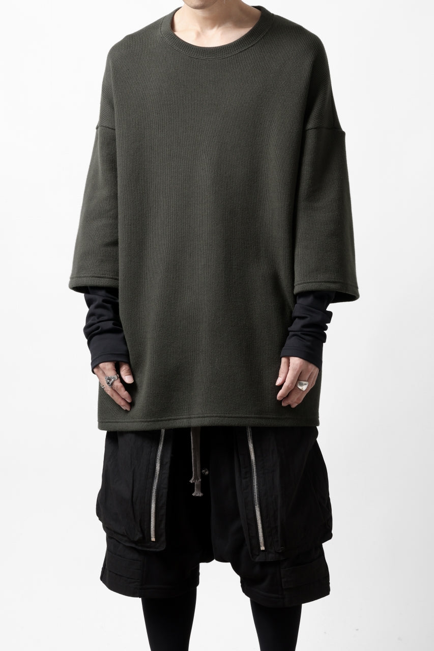 A.F ARTEFACT LAYERED LONG TOPS / COTTON KNIT+HEAT PERFORMER (KHAKI x BLACK)