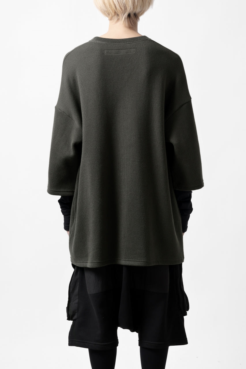 A.F ARTEFACT LAYERED LONG TOPS / COTTON KNIT+HEAT PERFORMER (KHAKI x BLACK)