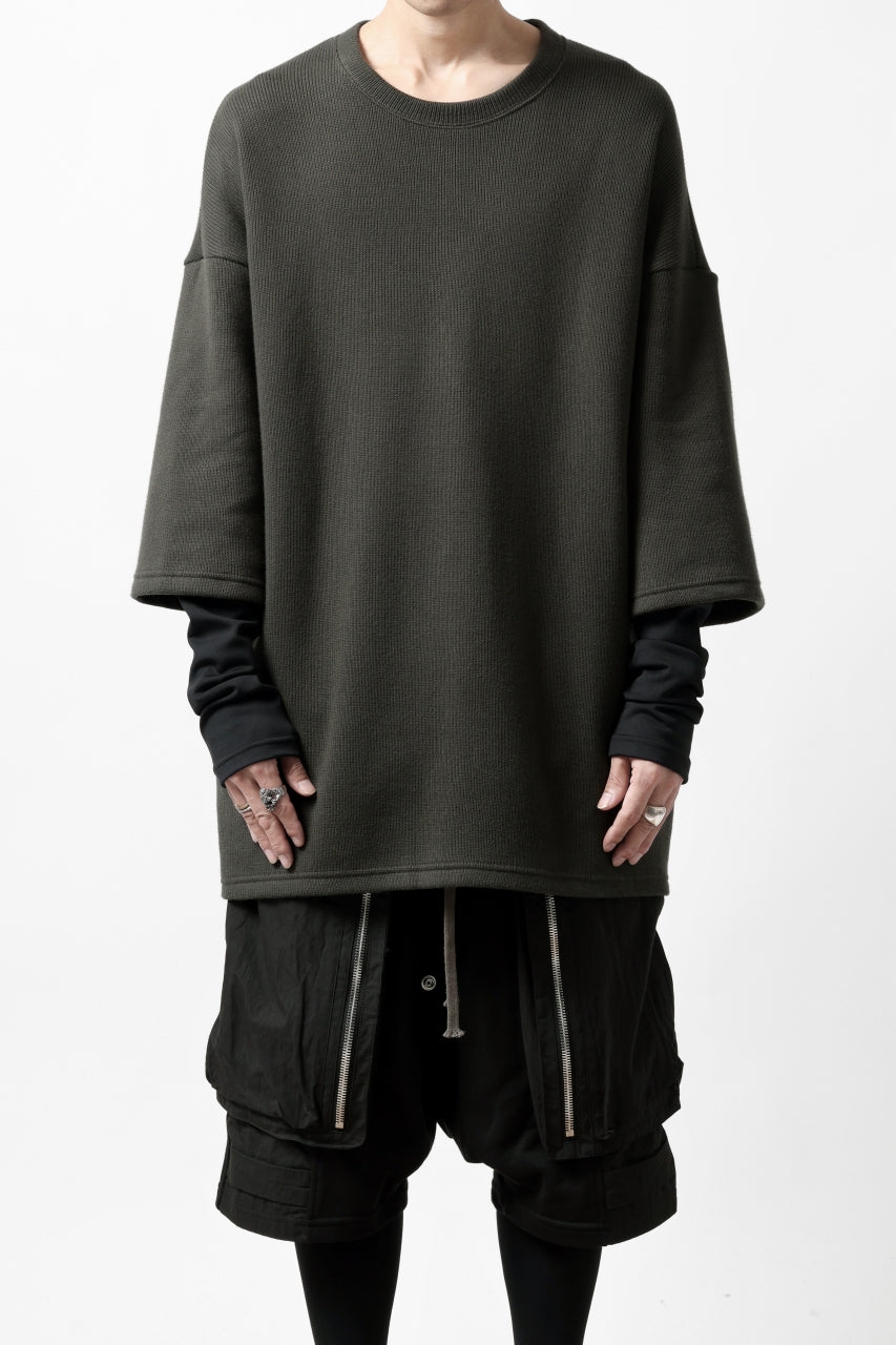 A.F ARTEFACT LAYERED LONG TOPS / COTTON KNIT+HEAT PERFORMER (KHAKI x BLACK)