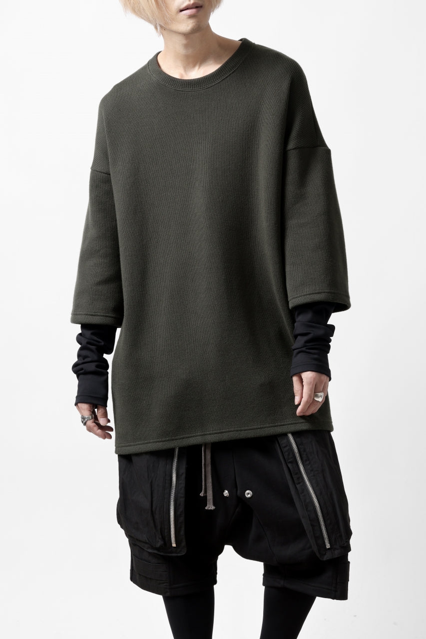 A.F ARTEFACT LAYERED LONG TOPS / COTTON KNIT+HEAT PERFORMER (KHAKI x BLACK)