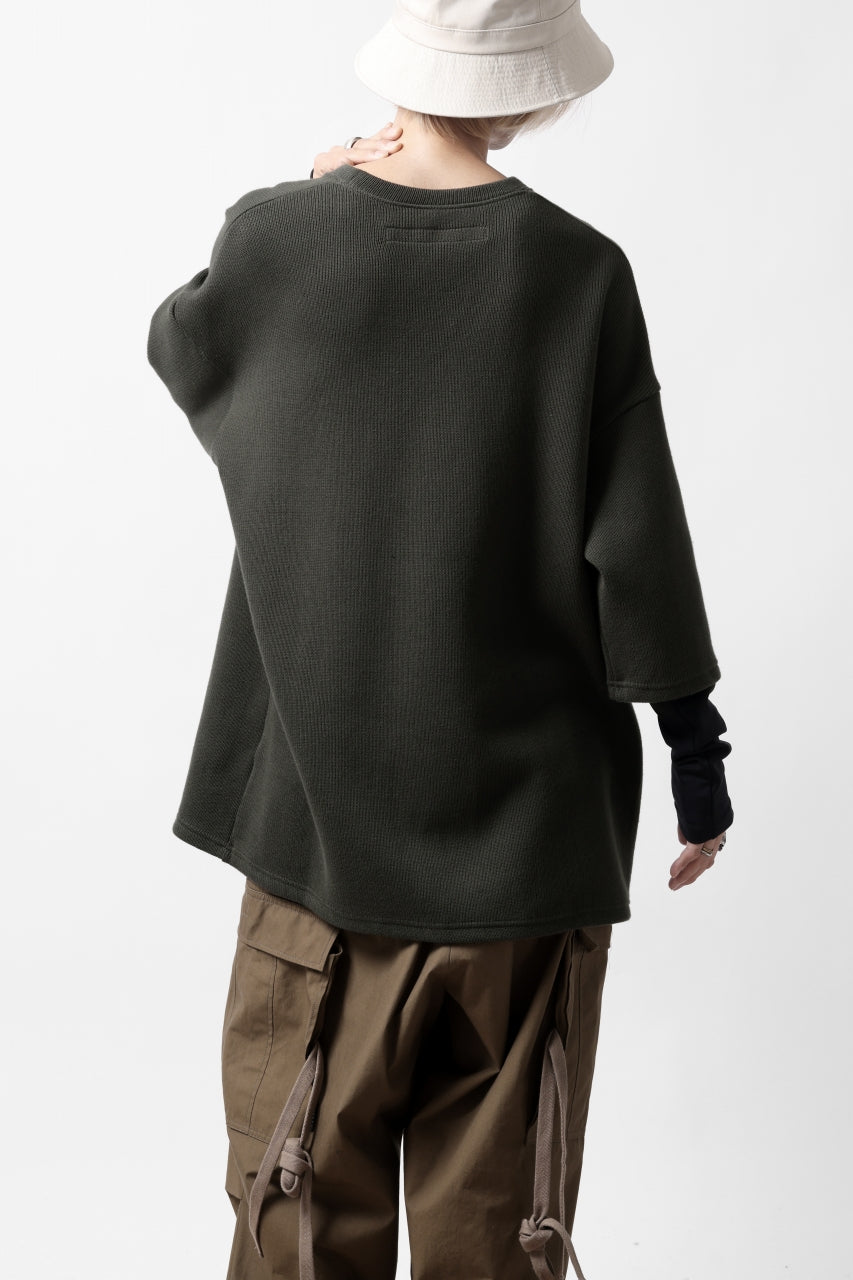 A.F ARTEFACT LAYERED LONG TOPS / COTTON KNIT+HEAT PERFORMER (KHAKI x BLACK)