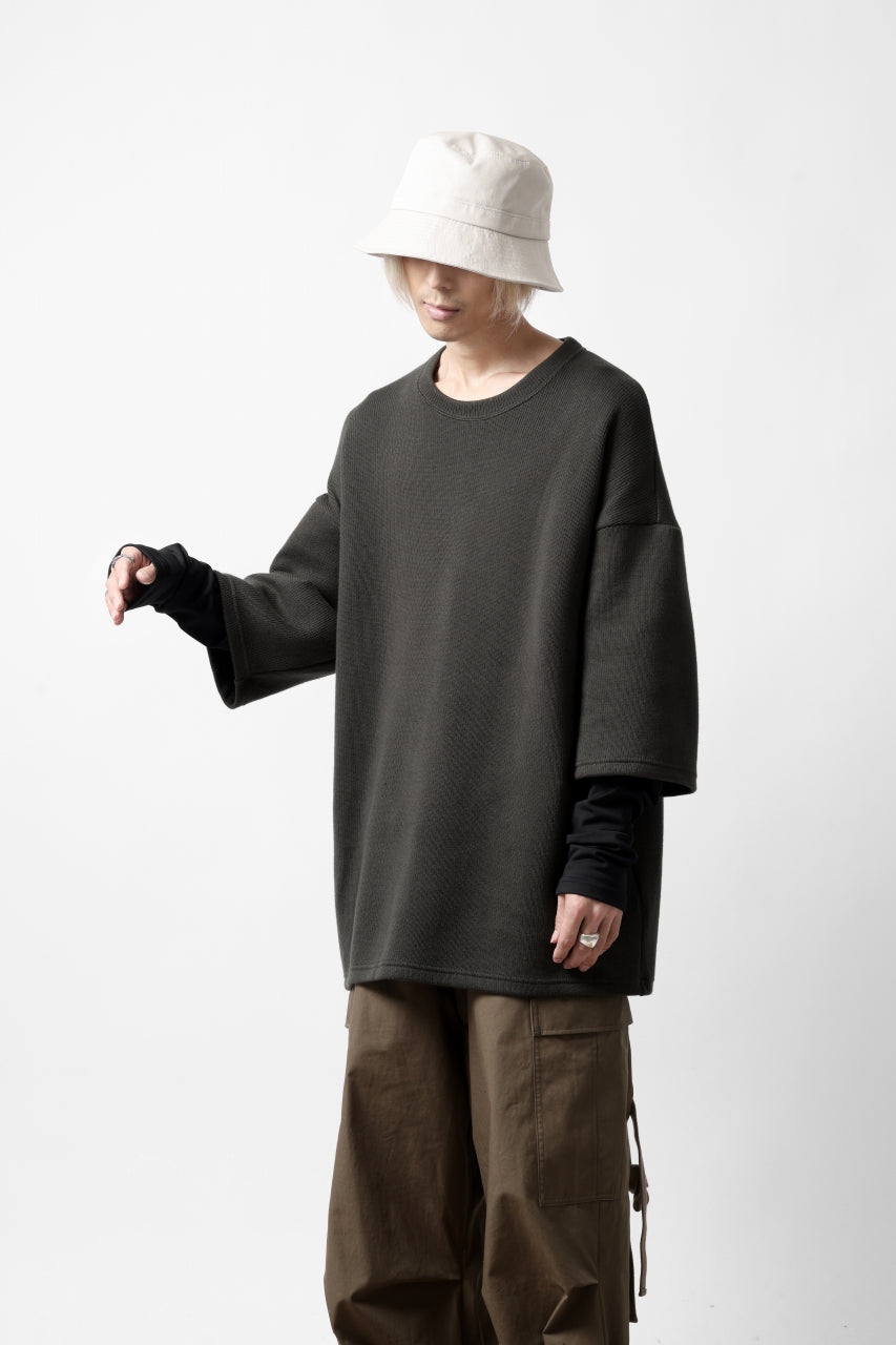 A.F ARTEFACT LAYERED LONG TOPS / COTTON KNIT+HEAT PERFORMER (KHAKI x BLACK)