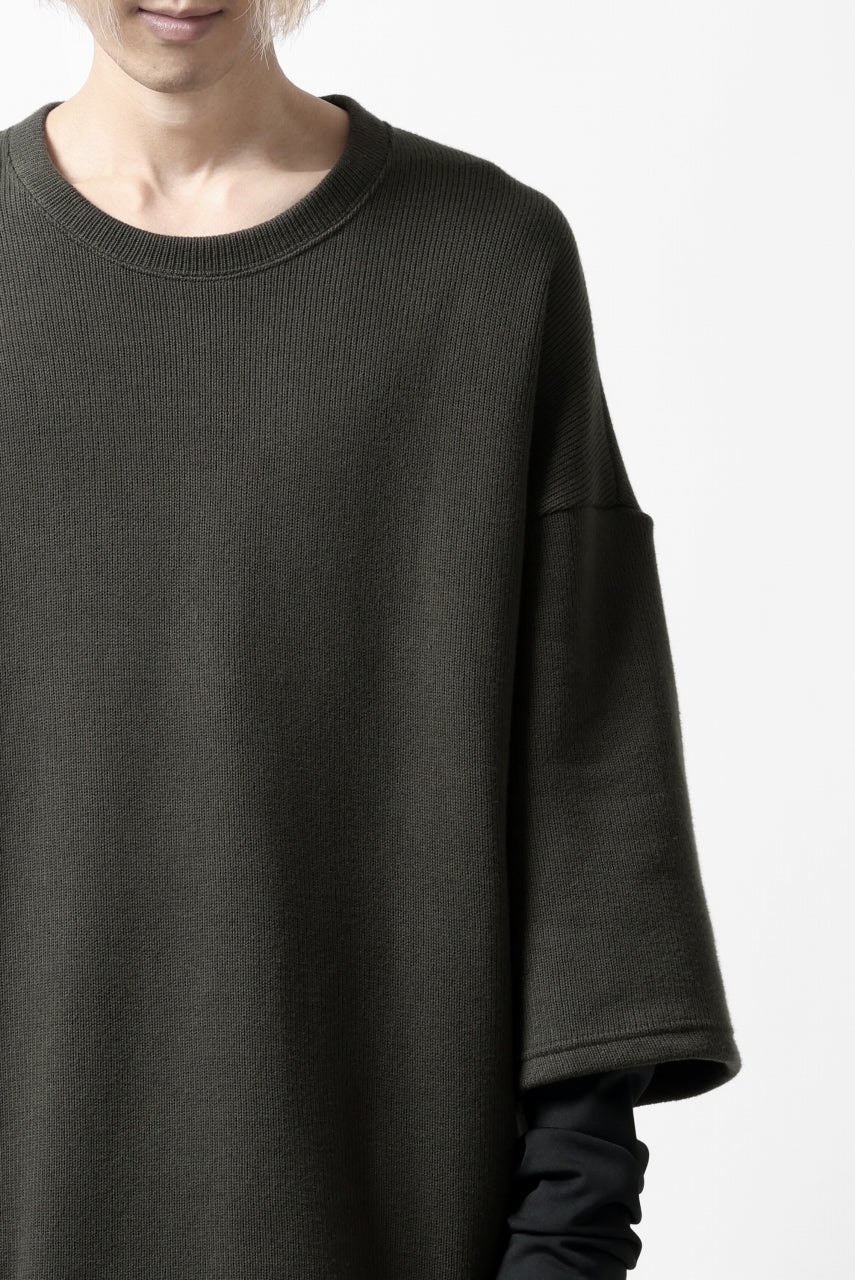 A.F ARTEFACT LAYERED LONG TOPS / COTTON KNIT+HEAT PERFORMER (KHAKI x BLACK)