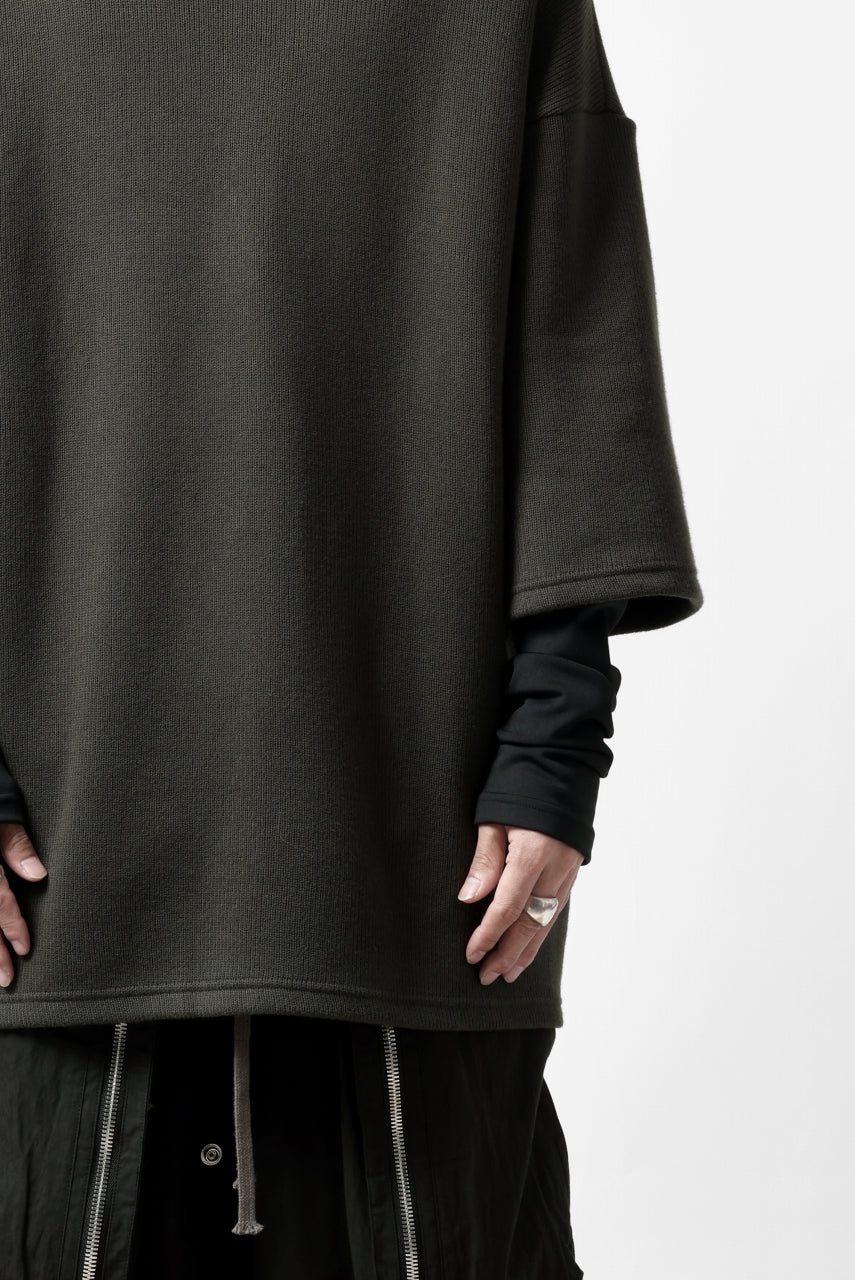 A.F ARTEFACT LAYERED LONG TOPS / COTTON KNIT+HEAT PERFORMER (KHAKI x BLACK)