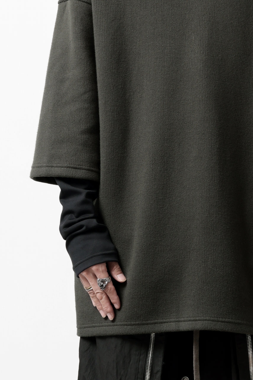 A.F ARTEFACT LAYERED LONG TOPS / COTTON KNIT+HEAT PERFORMER (KHAKI x BLACK)