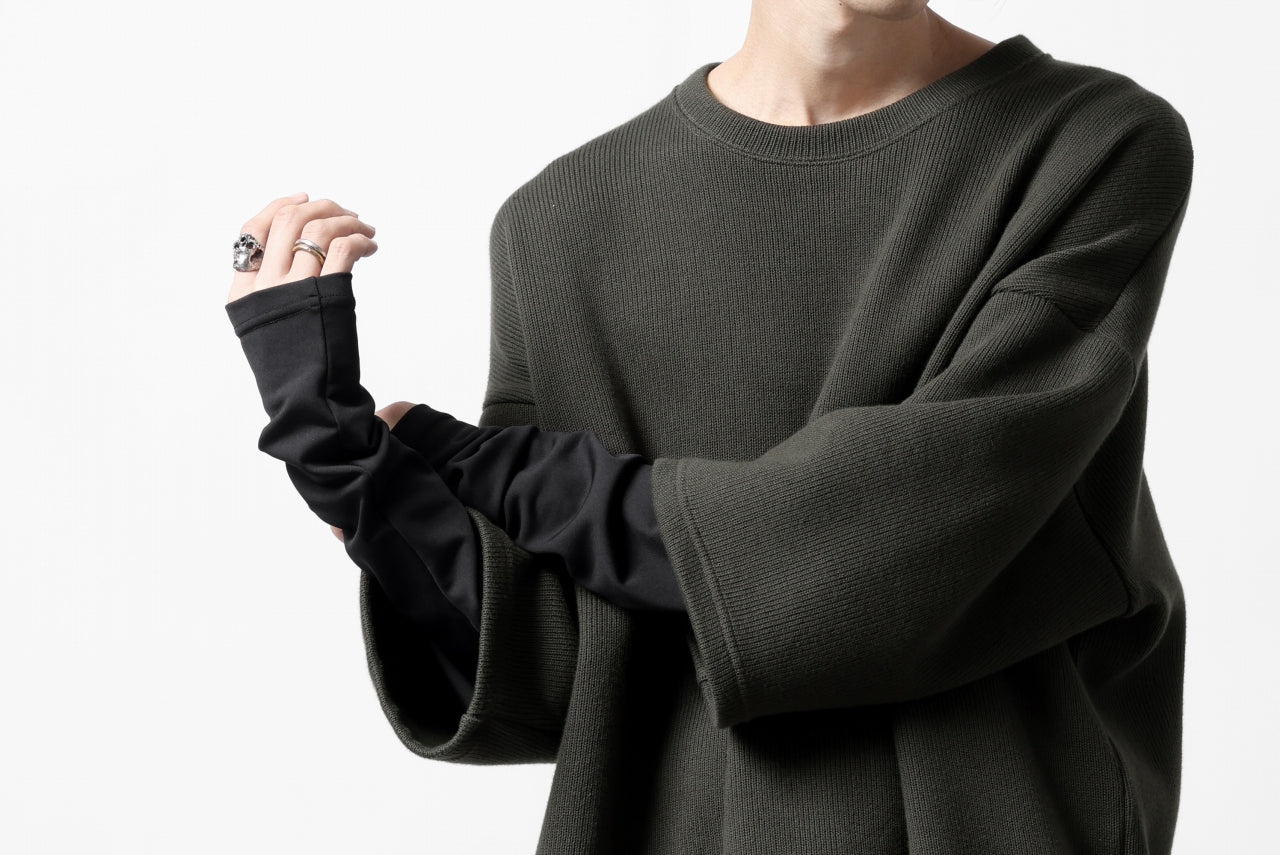 A.F ARTEFACT LAYERED LONG TOPS / COTTON KNIT+HEAT PERFORMER (KHAKI x BLACK)