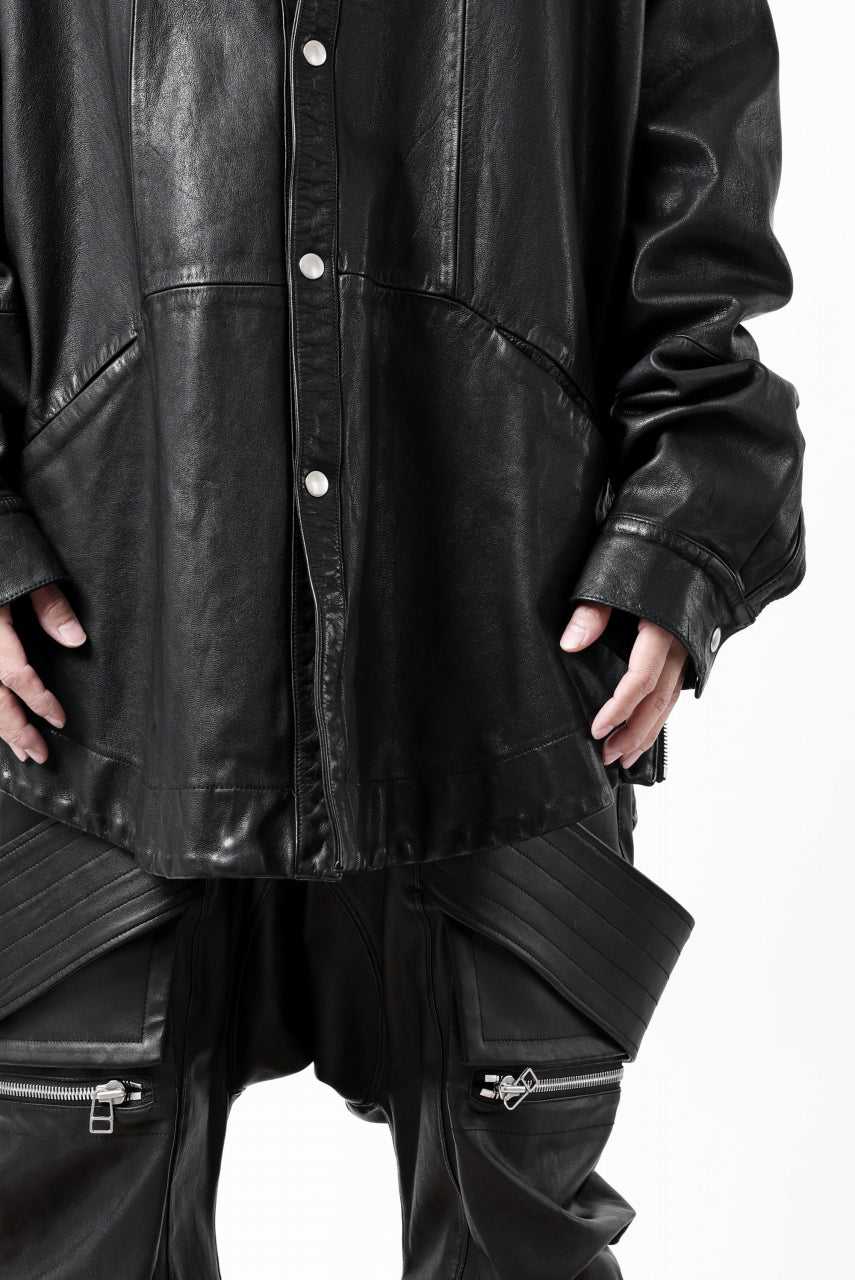 Load image into Gallery viewer, A.F ARTEFACT LEATHER COCOON SHIRT JACKET / GOAT SKIN (BLACK)