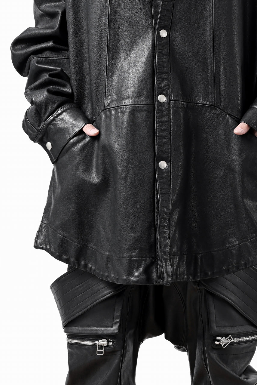 A.F ARTEFACT LEATHER COCOON SHIRT JACKET / GOAT SKIN (BLACK)