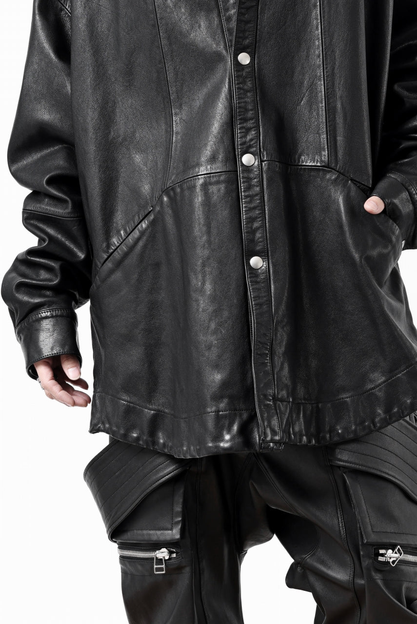 Load image into Gallery viewer, A.F ARTEFACT LEATHER COCOON SHIRT JACKET / GOAT SKIN (BLACK)