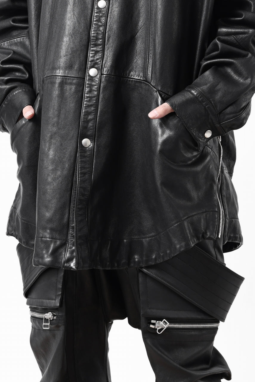 A.F ARTEFACT LEATHER COCOON SHIRT JACKET / GOAT SKIN (BLACK)