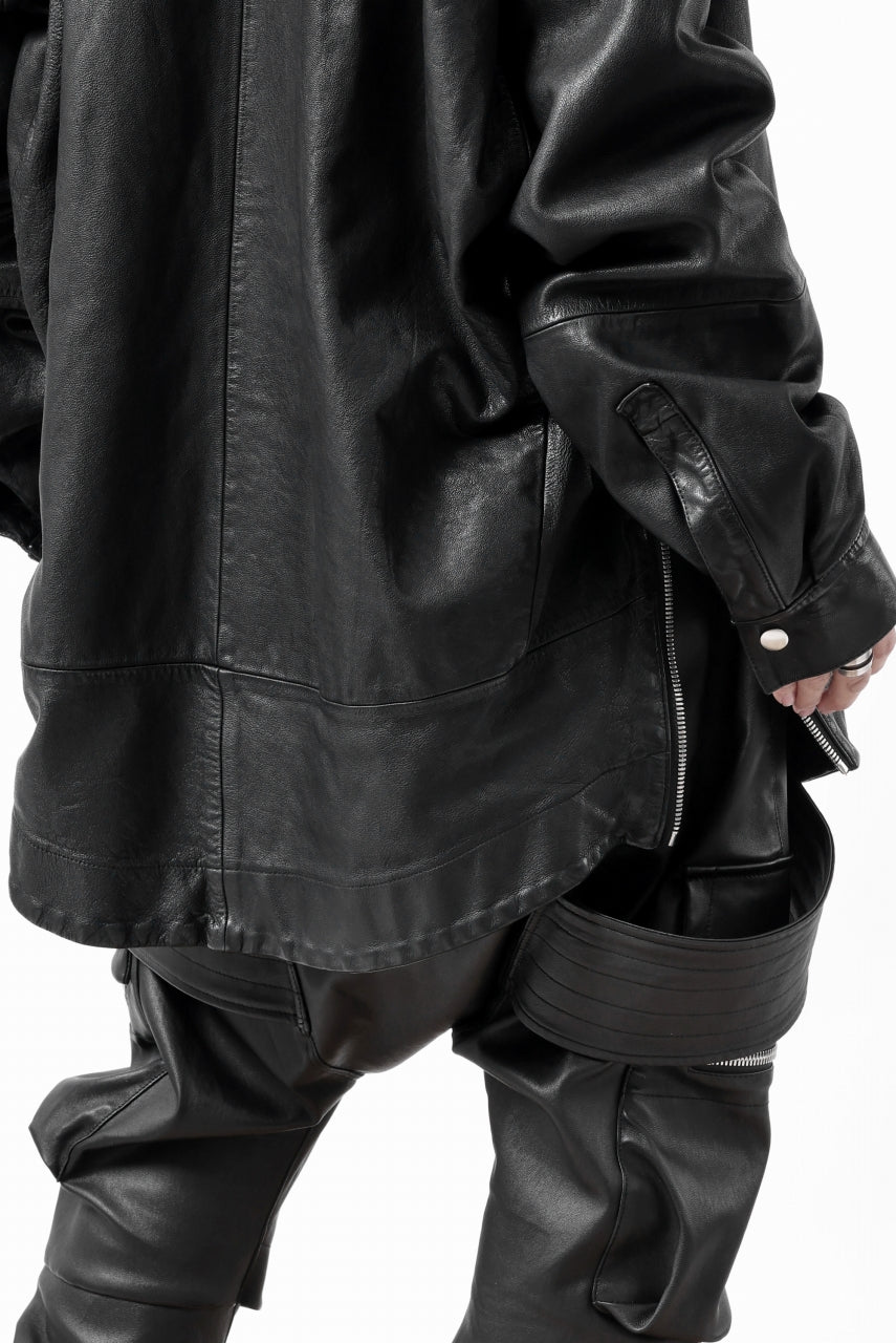 Load image into Gallery viewer, A.F ARTEFACT LEATHER COCOON SHIRT JACKET / GOAT SKIN (BLACK)