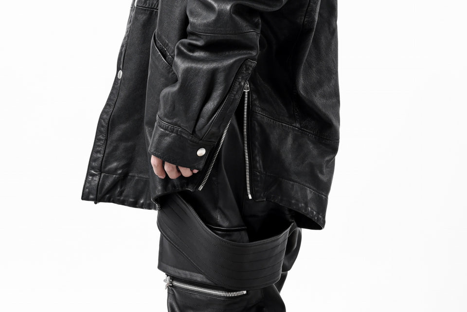 Load image into Gallery viewer, A.F ARTEFACT LEATHER COCOON SHIRT JACKET / GOAT SKIN (BLACK)