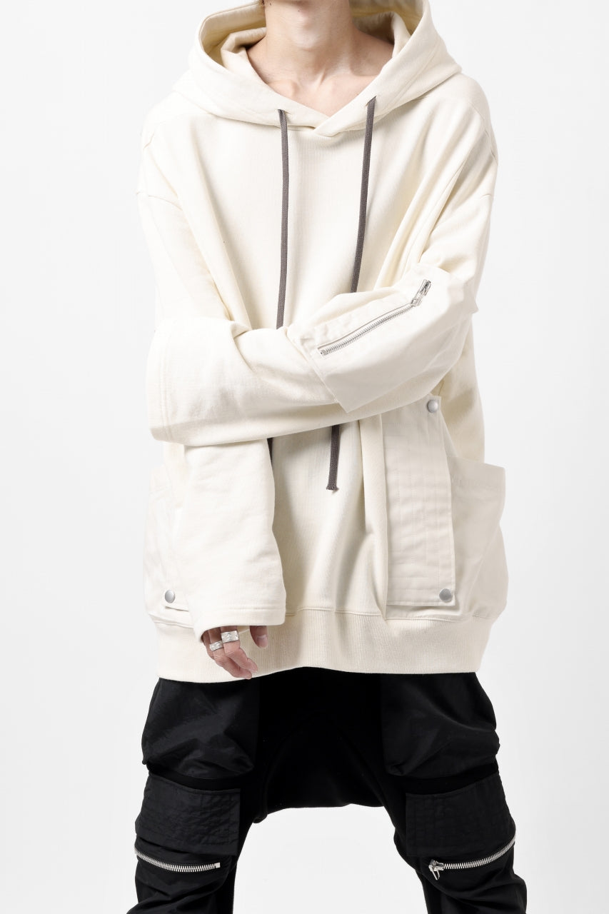 A.F ARTEFACT FLAP-DETAIL COMBINATION HOODIE / COTTON SWEAT (IVORY)