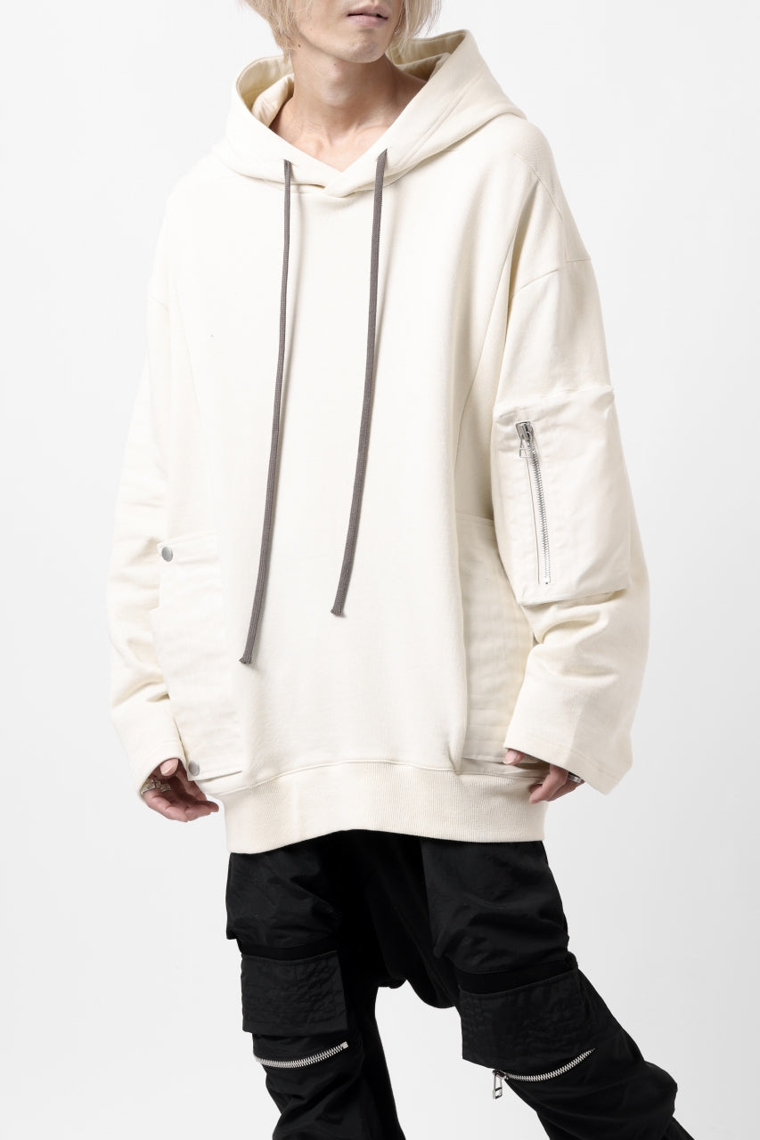 A.F ARTEFACT FLAP-DETAIL COMBINATION HOODIE / COTTON SWEAT (IVORY)