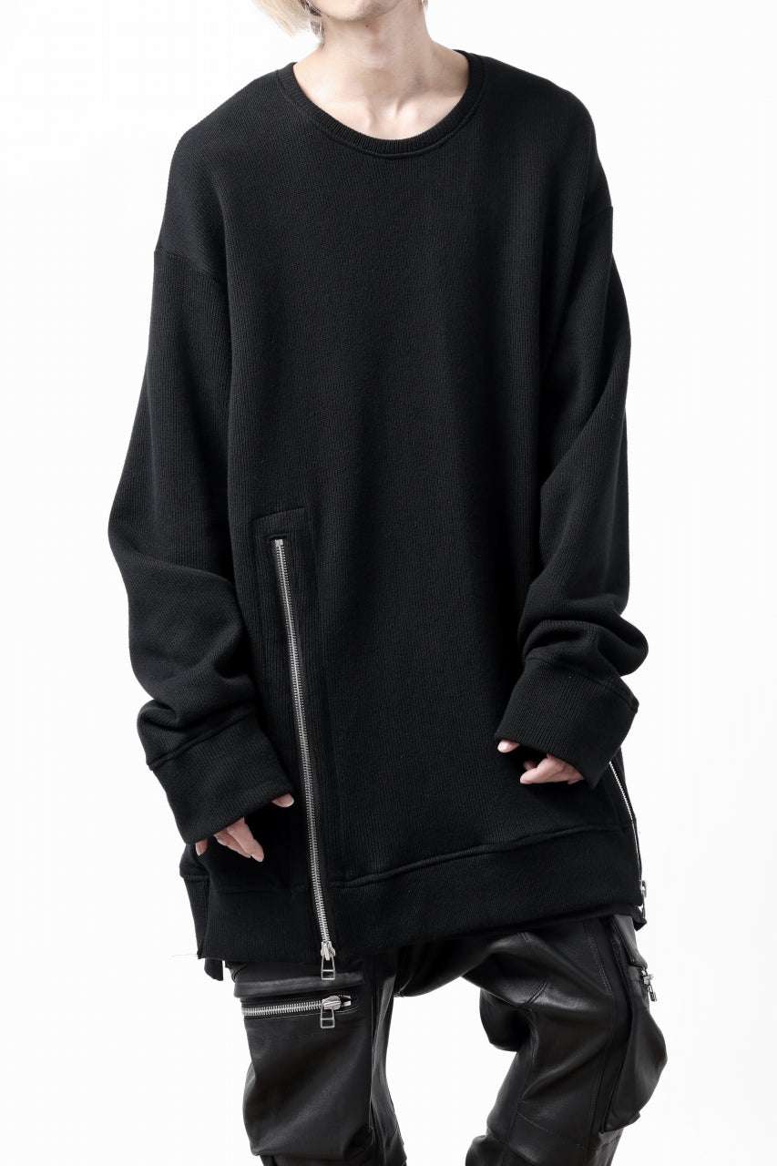 A.F ARTEFACT LAYERED ZIP PULLOVER / COTTON KNIT+JERSEY (BLACK)