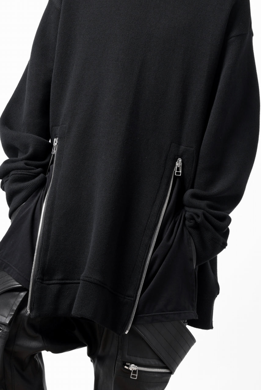 A.F ARTEFACT LAYERED ZIP PULLOVER / COTTON KNIT+JERSEY (BLACK)