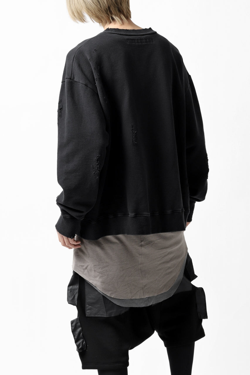 A.F ARTEFACT "FRAYED" DAMAGE LOOSEY SWEATER SHORT TOPS *EMBROIDERED(BLACK)