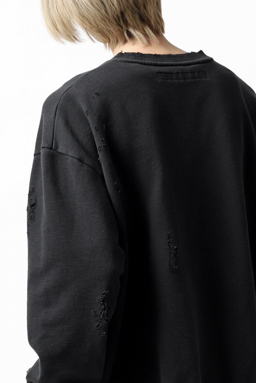 A.F ARTEFACT "FRAYED" DAMAGE LOOSEY SWEATER SHORT TOPS *EMBROIDERED(BLACK)