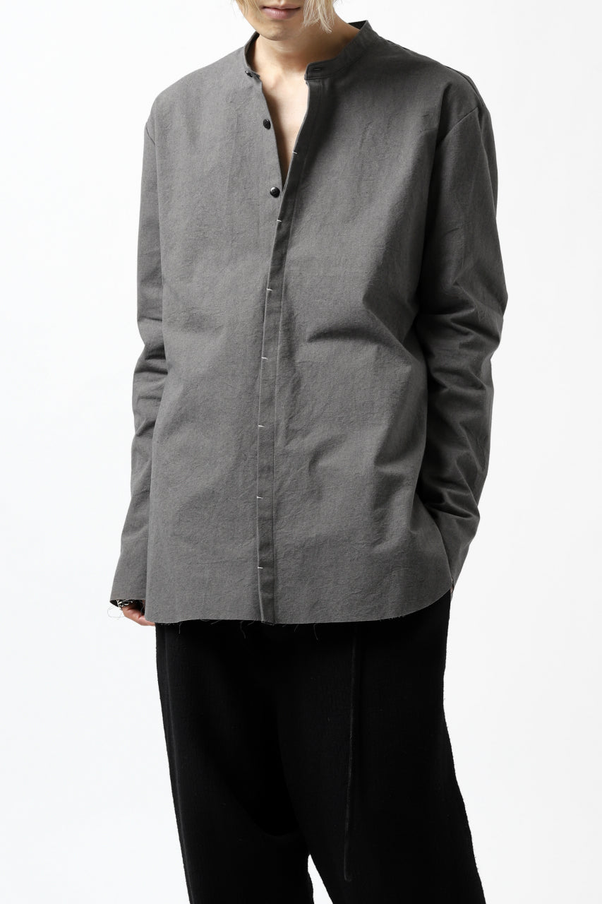 ierib deep slits long shirt / boiled waxy cotton (GREY)