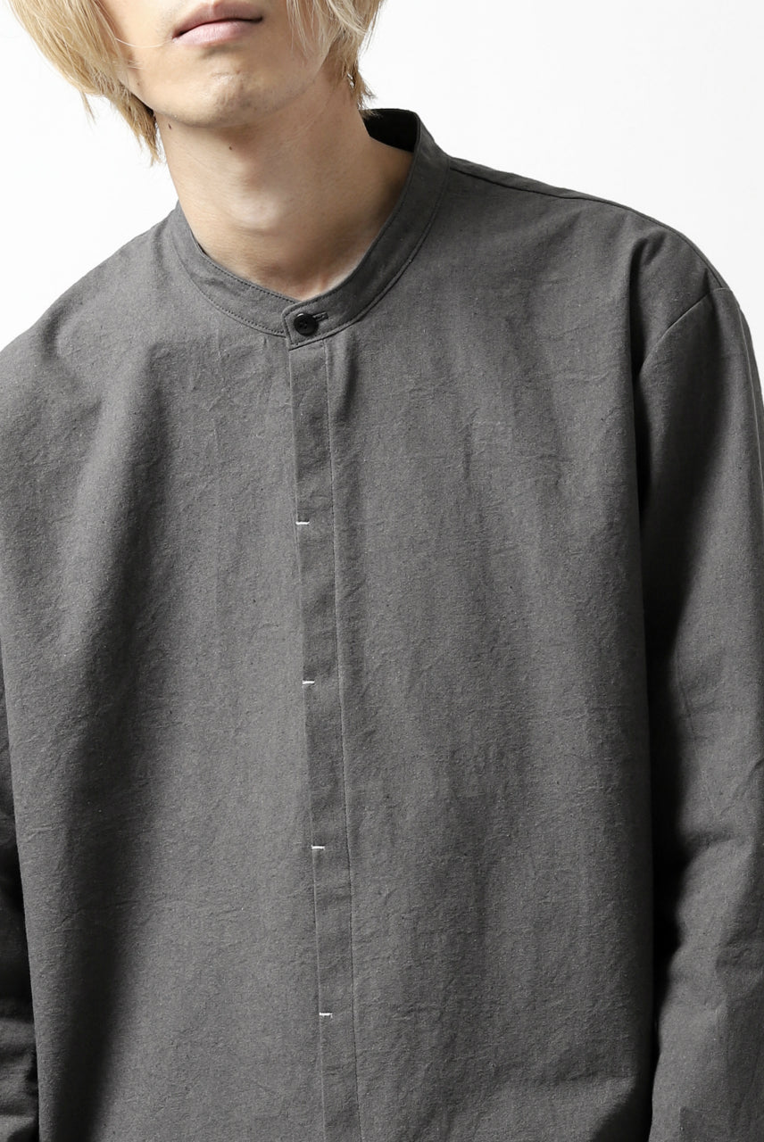 ierib deep slits long shirt / boiled waxy cotton (GREY)