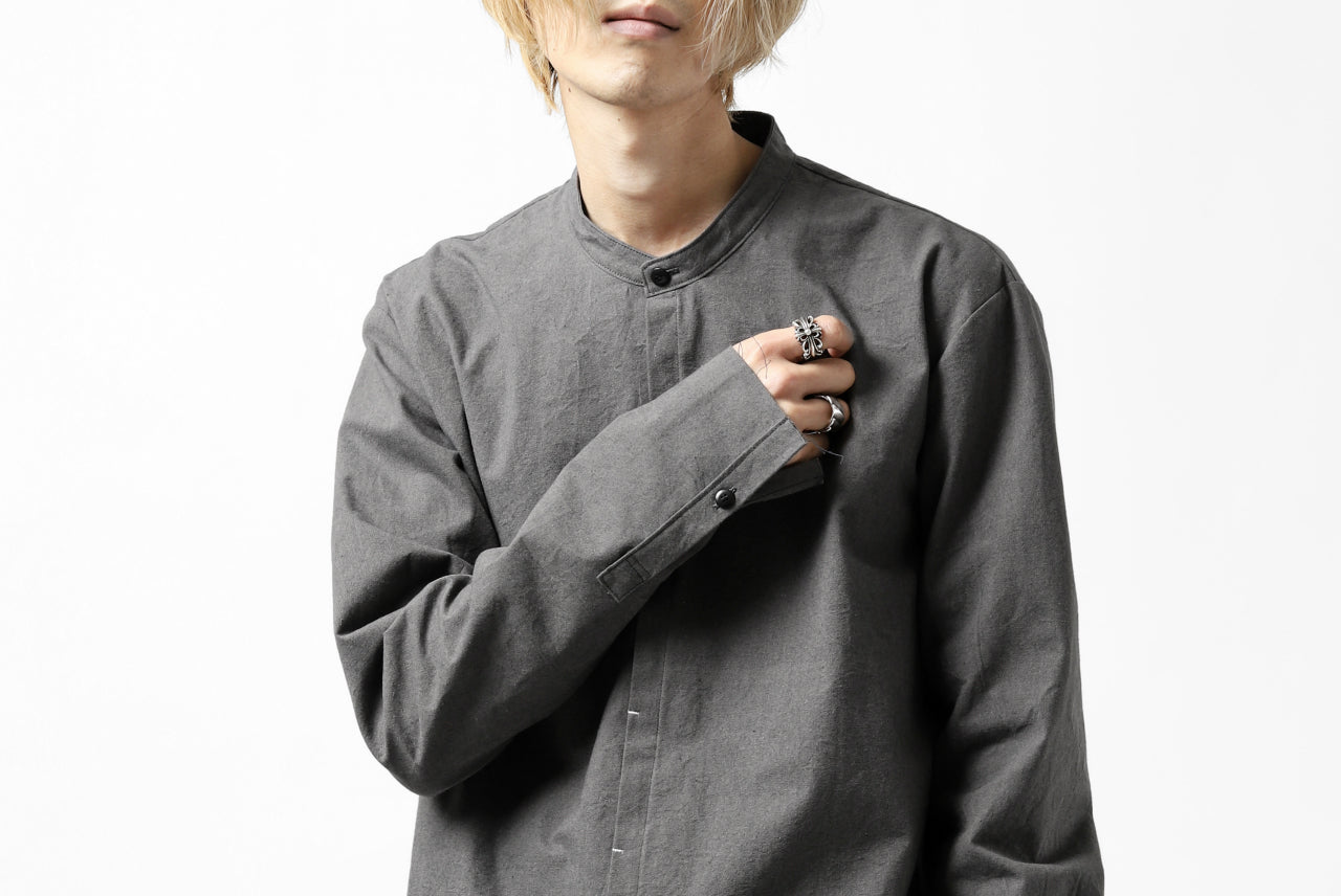 ierib deep slits long shirt / boiled waxy cotton (GREY)