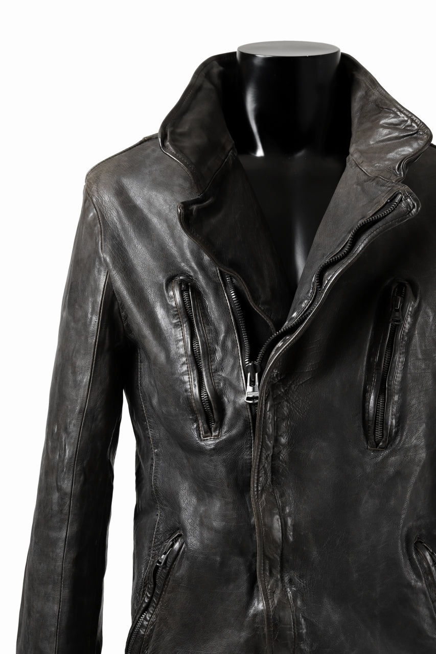 画像をギャラリービューアに読み込む, ISAMU KATAYAMA BACKLASH xx incarnation DOUBLE BREASTED ZIPPER BLOUSON / JAPAN CALF LEATHER (OBJECT DYED ASPHALT)