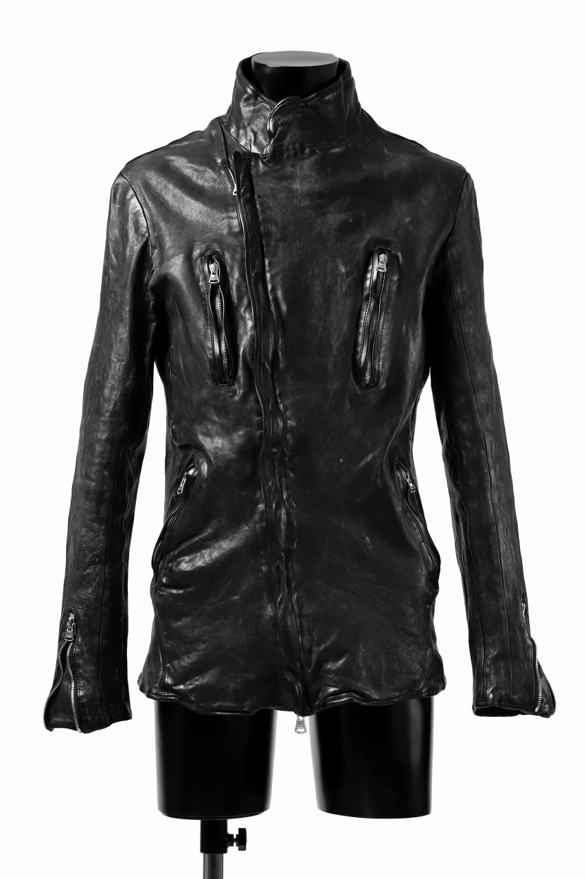 ISAMU KATAYAMA BACKLASH xx incarnation DOUBLE BREASTED ZIPPER BLOUSON / JAPAN CALF LEATHER (OBJECT DYED BLACK)